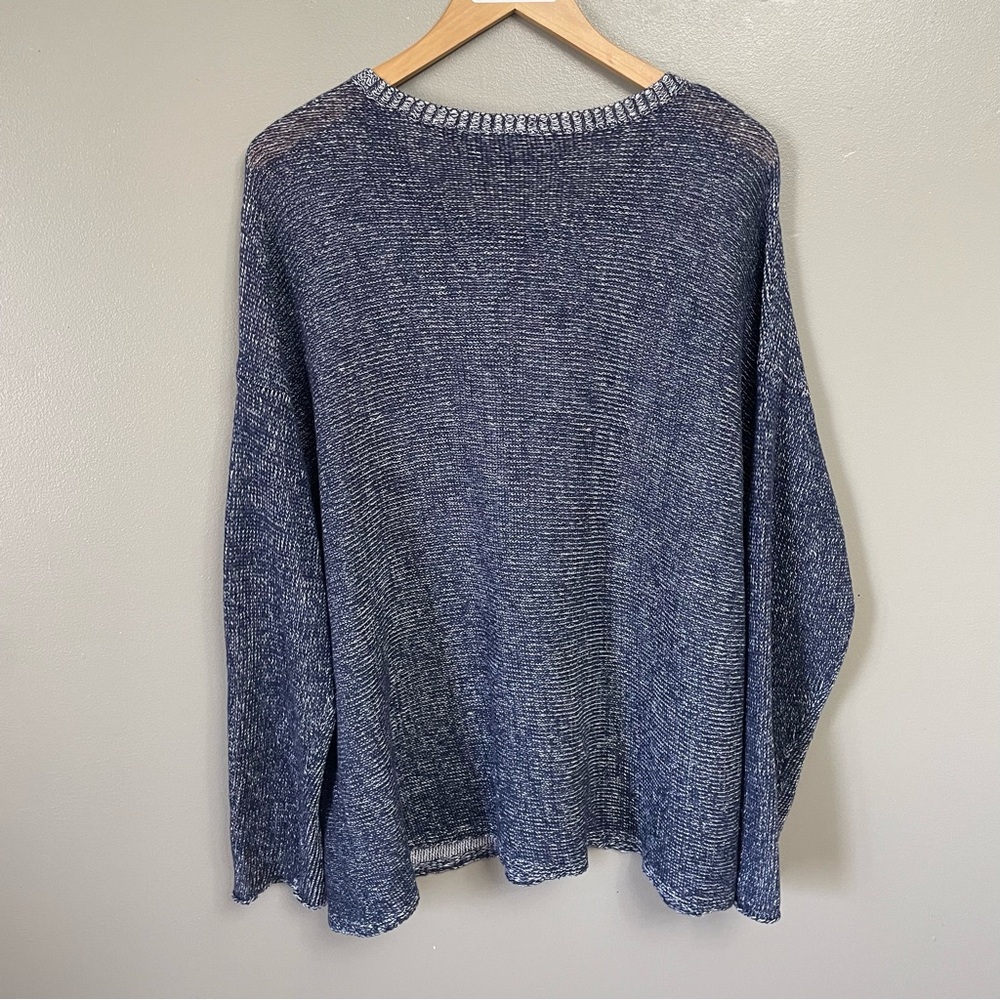 Eileen Fisher Large Light Knitted Navy  Blue Organic Linen Sweater coastal - Picture 5 of 8